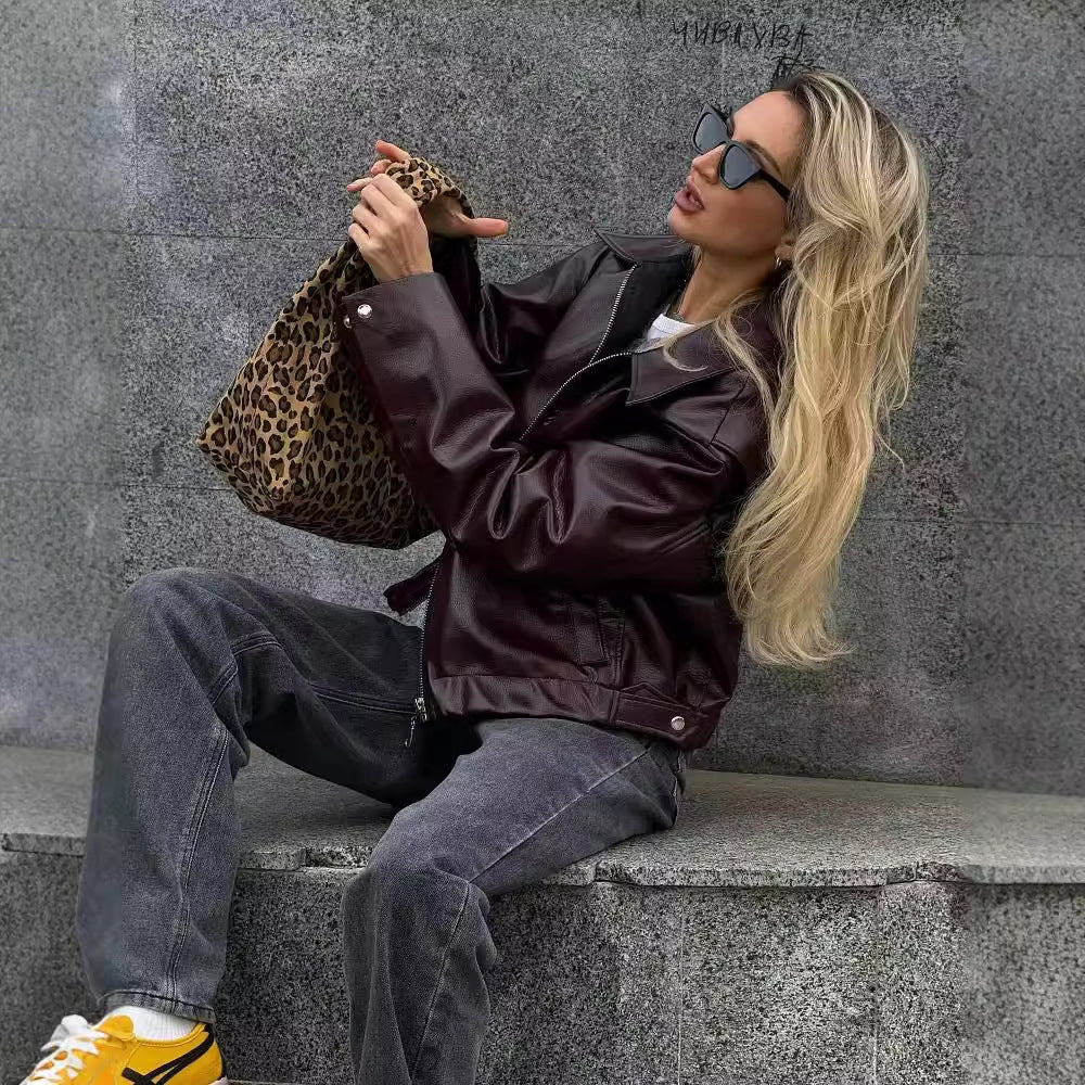 Long Sleeved Solid Color Lapel Zipper Jacket Coat