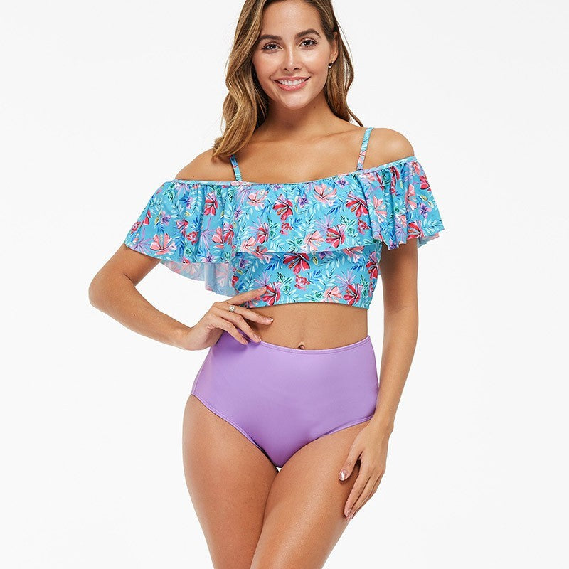 Women's High-waisted Belly Covering Printed Swimsuit Bikini
