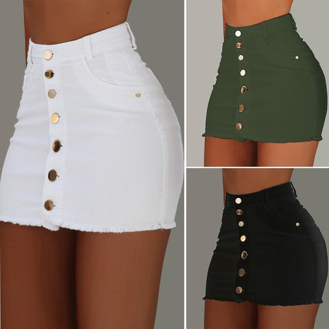 Pocket denim skirt with front buttons