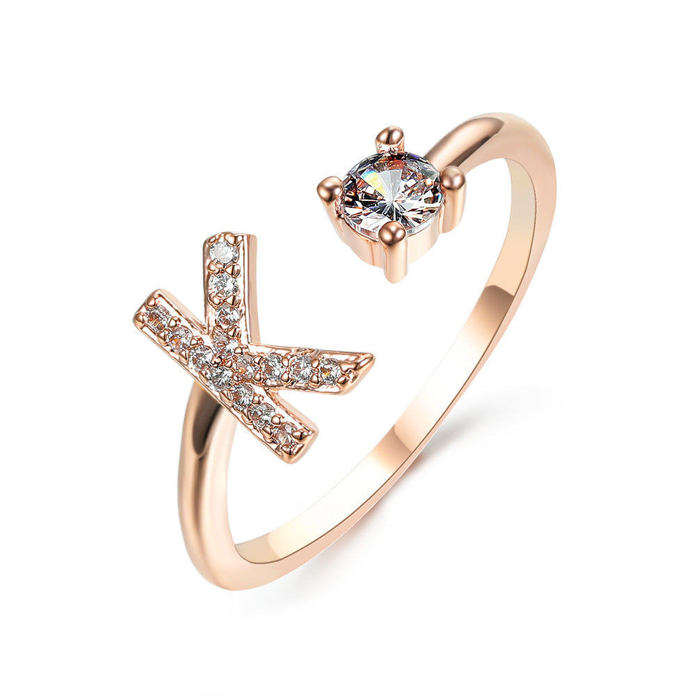 Adjustable 26 Initial Letter Ring Fashion Jewelry For Women Simple Elegant Jewelry