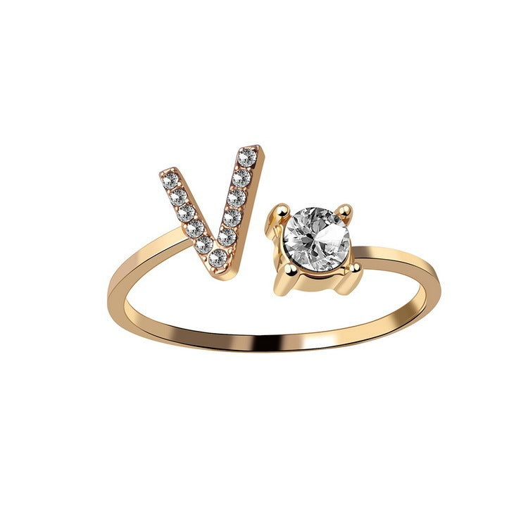 Adjustable 26 Initial Letter Ring Fashion Jewelry For Women Simple Elegant Jewelry