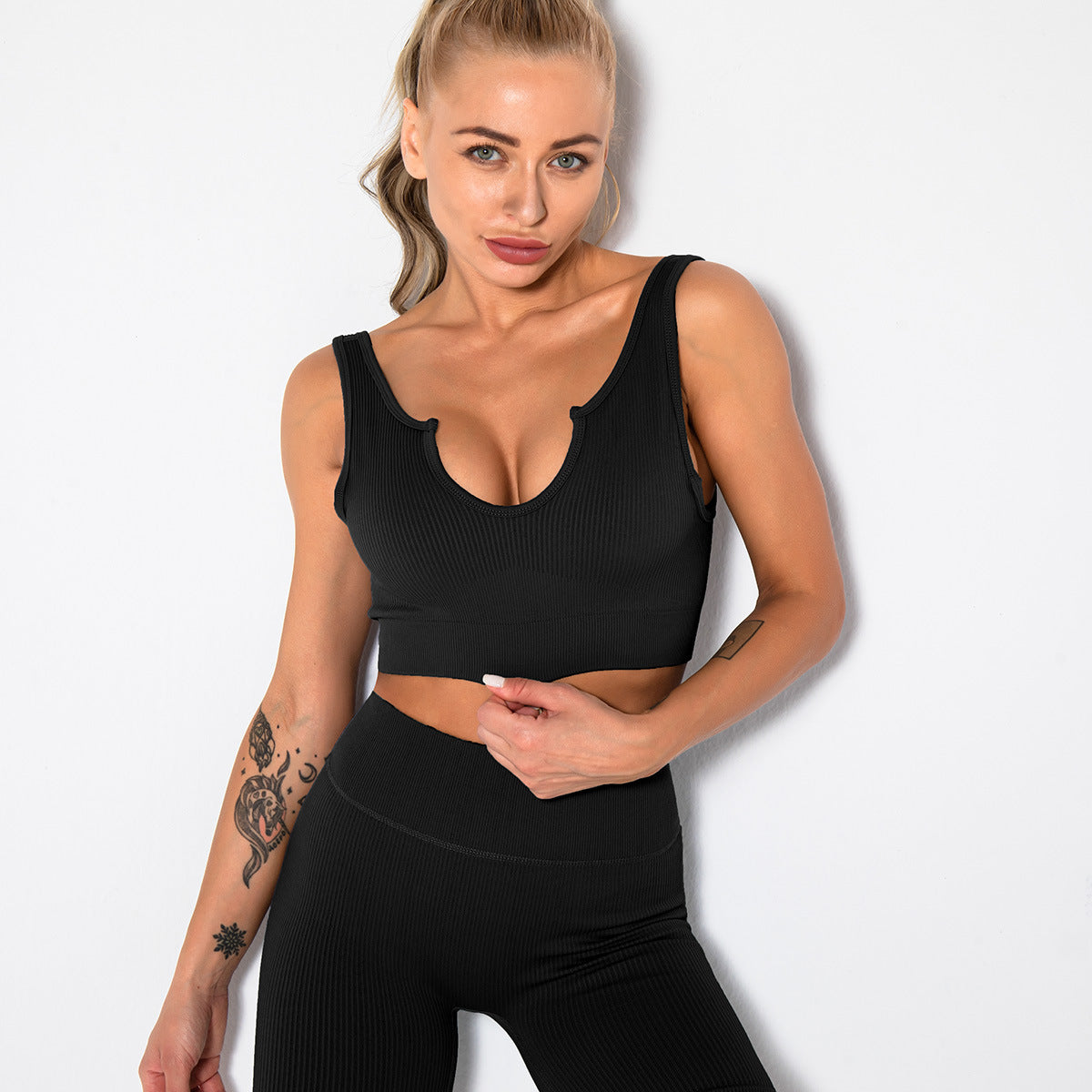 Seamless Yoga Outfits Shorts And Crop Top Matching Gym Athletic Clothing Set