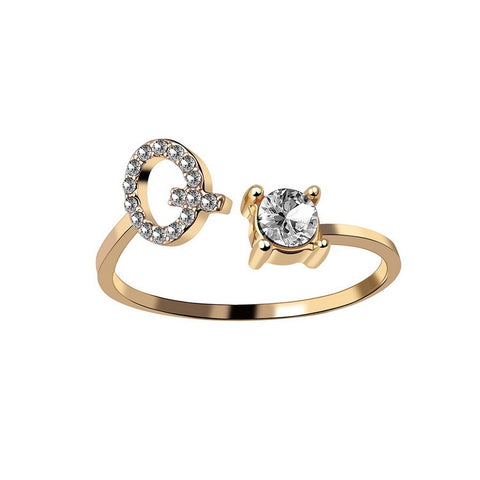 Adjustable 26 Initial Letter Ring Fashion Jewelry For Women Simple Elegant Jewelry