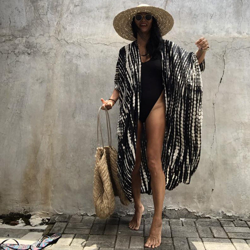 Boho Printed Fringed Long Kimono Cardigan Style Sexy Bikini Cover-ups