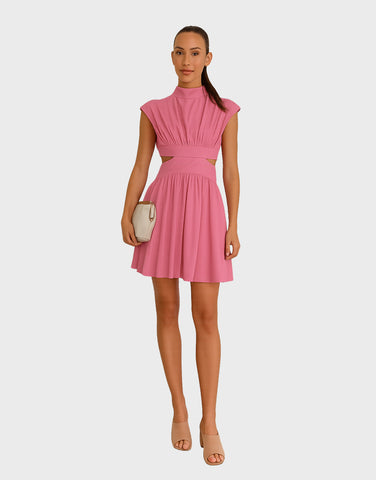 Cutout Ruched Mock Neck Mini Dress