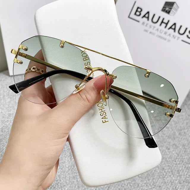 Gradient Unisex Vintage Rimless Alloy Pilot Sunglasses