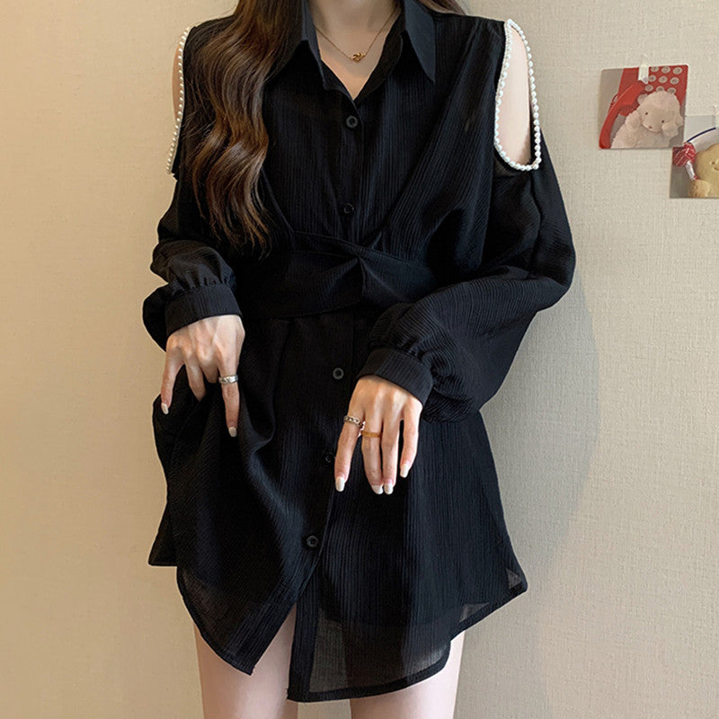 Lapel Halter Shirt Dress