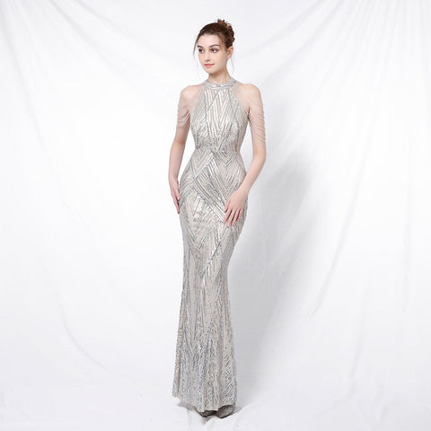 Sequin Fabric Backless Evening Party Dress