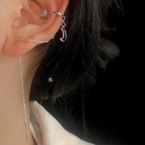 Ins Zircon Long One-piece Tassel Earrings Female Cold Style Flower Stud Earrings Ear Clip