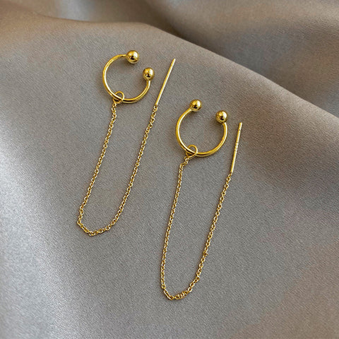 Ins Zircon Long One-piece Tassel Earrings Female Cold Style Flower Stud Earrings Ear Clip