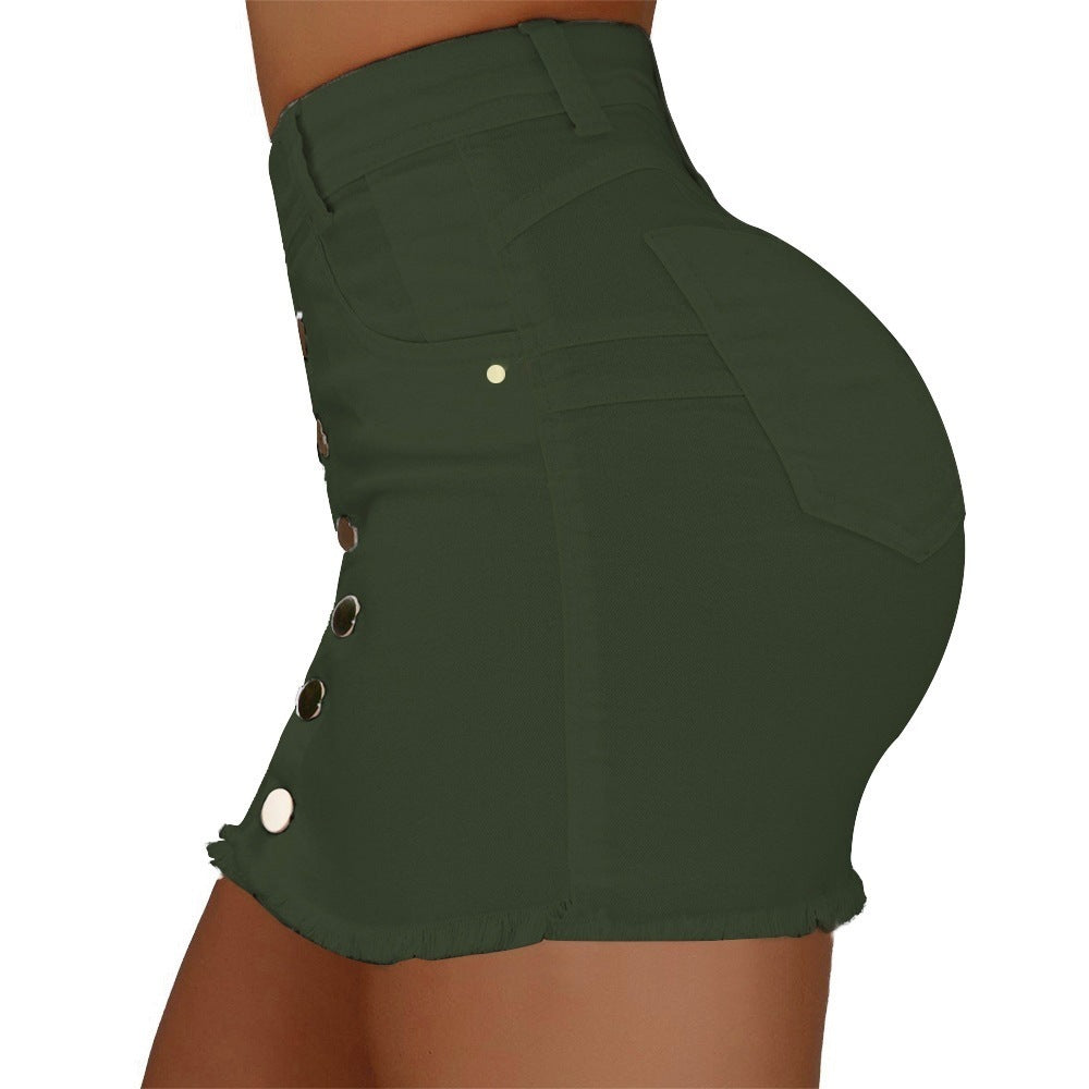 Pocket denim skirt with front buttons