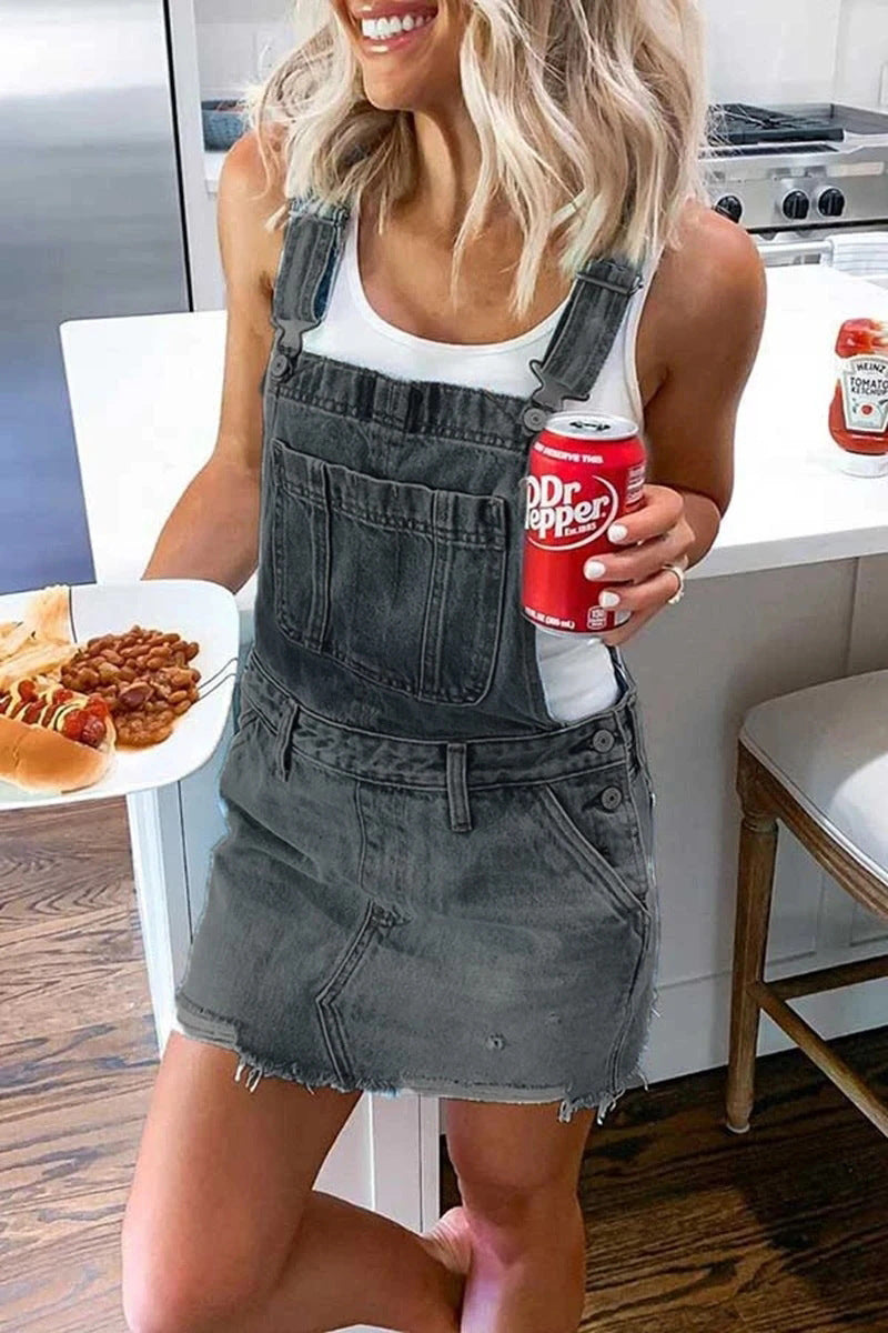 Women's denim skirt suspender skirt