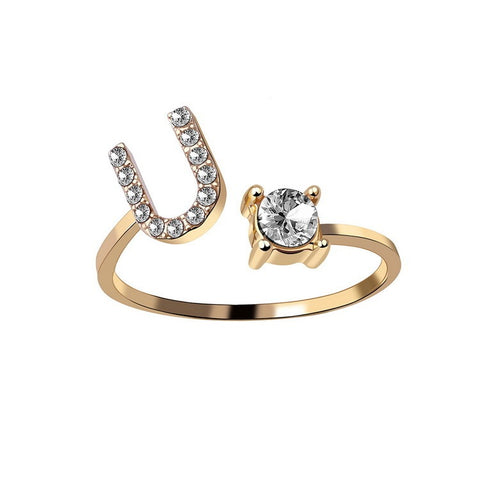 Adjustable 26 Initial Letter Ring Fashion Jewelry For Women Simple Elegant Jewelry