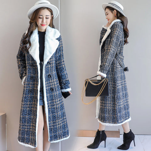 Checked long cotton coat