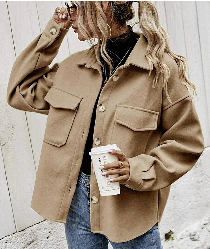 Lapel Single-breasted Thickened Solid Color Jacket