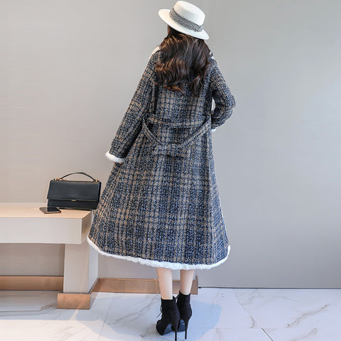 Checked long cotton coat