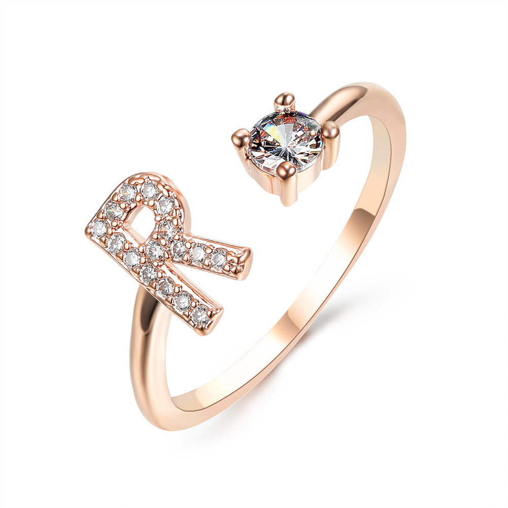 Adjustable 26 Initial Letter Ring Fashion Jewelry For Women Simple Elegant Jewelry