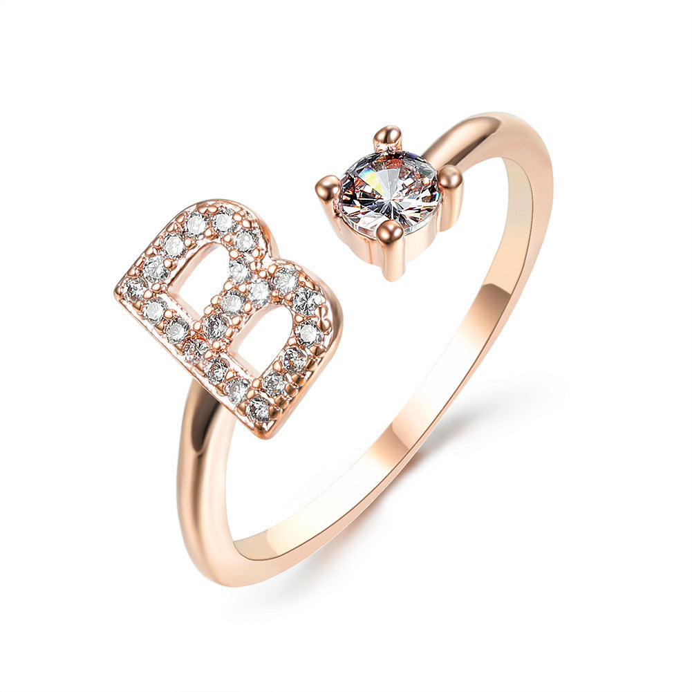 Adjustable 26 Initial Letter Ring Fashion Jewelry For Women Simple Elegant Jewelry