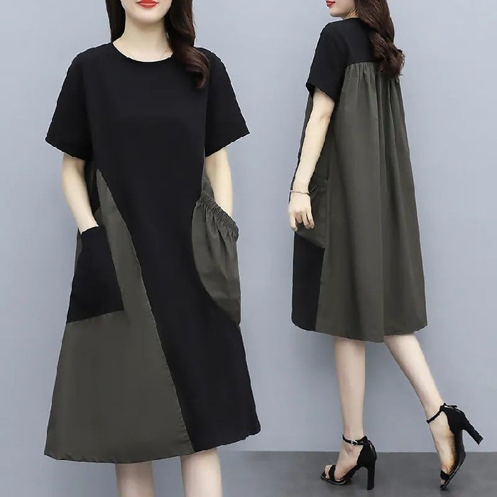 Color Contrast Patchwork Midi Dress