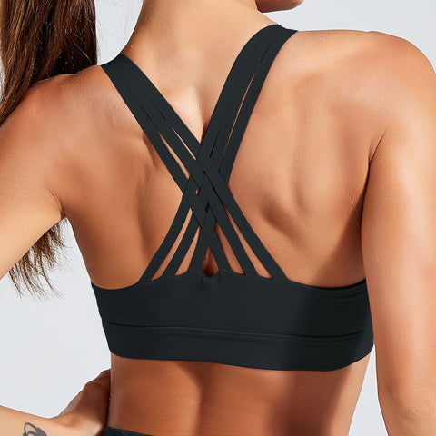 Solid Cross Back Padded Active Crop Tops
