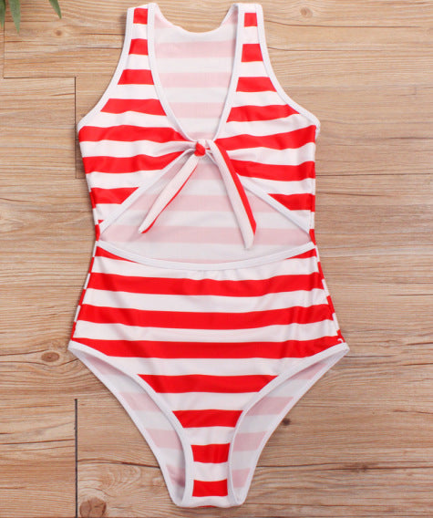 Striped one-piece swimsuit
