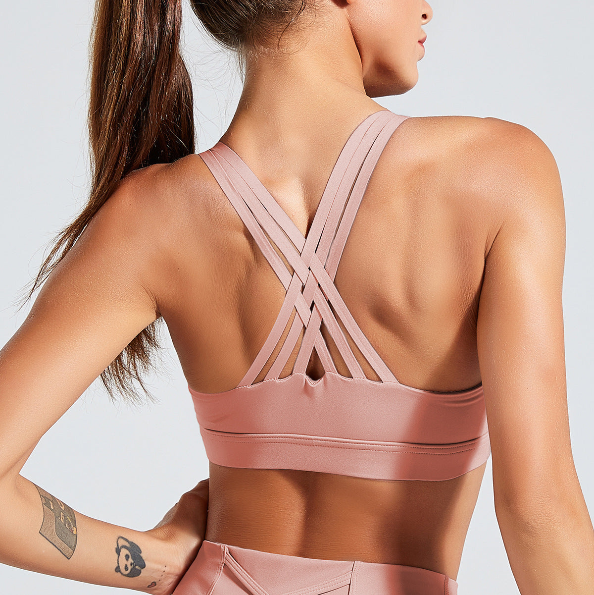 Solid Cross Back Padded Active Crop Tops