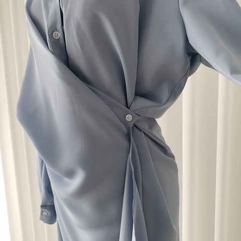 Retro irregular waist shirt dress