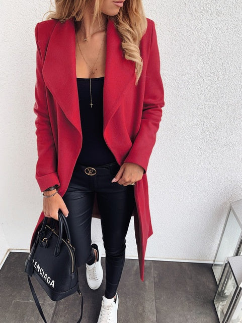 Double Breasted Winter Notched Mid Long Woolen Coat