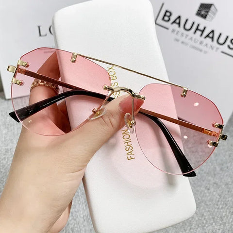 Gradient Unisex Vintage Rimless Alloy Pilot Sunglasses