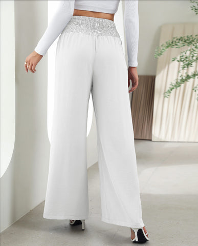 Elastic High Waist Straight Wide Leg Pants Casual Trousers