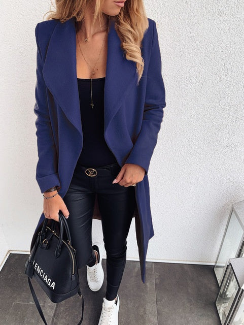 Double Breasted Winter Notched Mid Long Woolen Coat