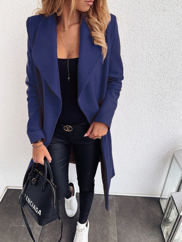 Double Breasted Winter Notched Mid Long Woolen Coat