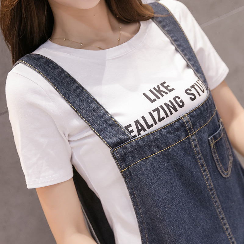 Pocketed Denim suspenders skirt