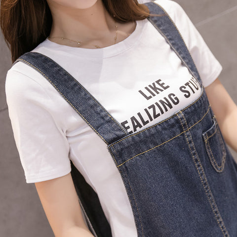 Pocketed Denim suspenders skirt