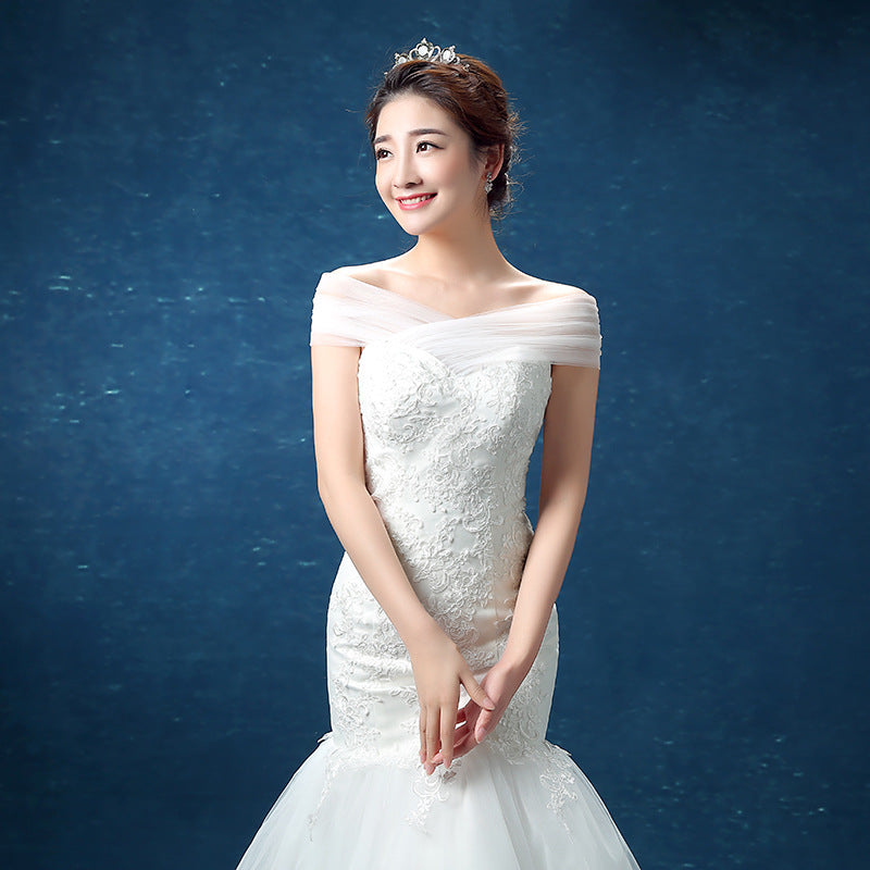 Fashionable shoulder lace Fish Tail Han Wedding Dress