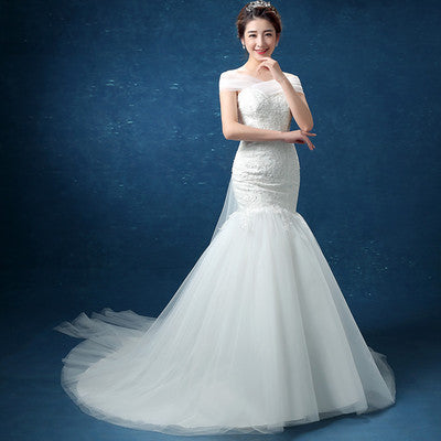 Fashionable shoulder lace Fish Tail Han Wedding Dress