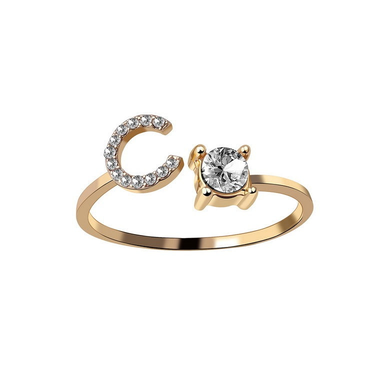 Adjustable 26 Initial Letter Ring Fashion Jewelry For Women Simple Elegant Jewelry