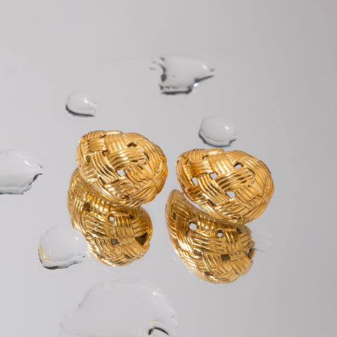 Woven Texture Water Drop Titanium Steel Gold Ear Rings