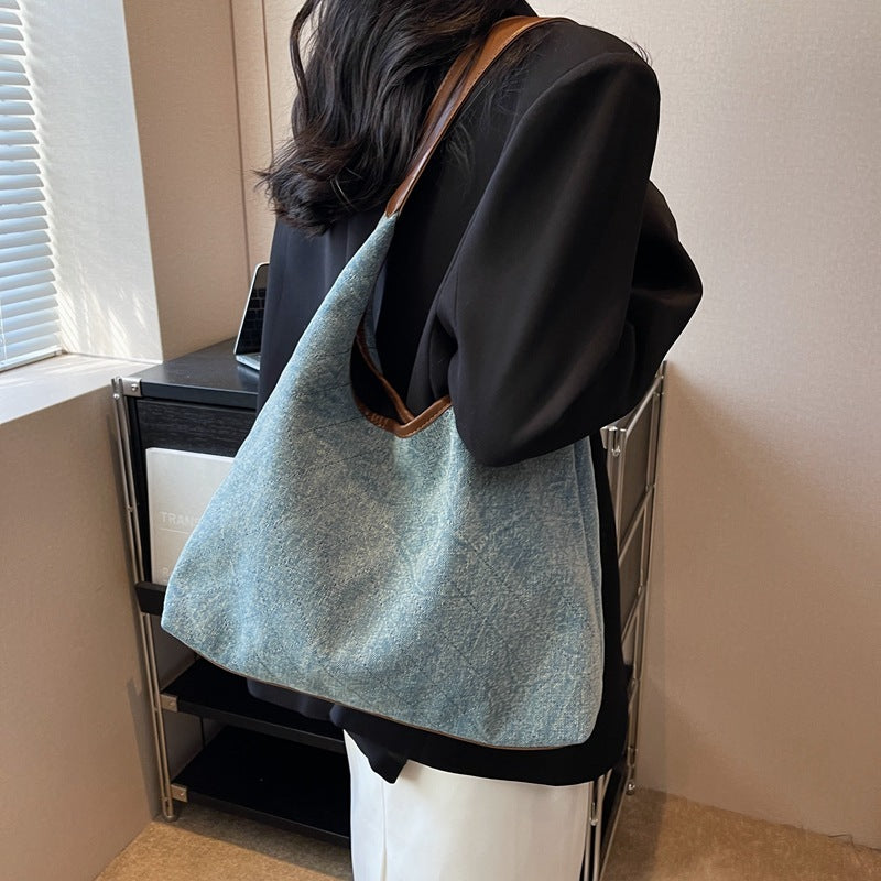 Denim Canvas Bucket Tote Bag