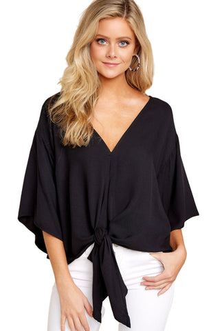 New V Neck Leopard Print Floral Tie Front Blouses