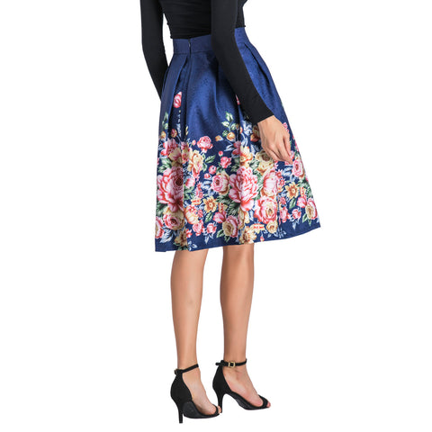 High waist positioning printed midi skirt