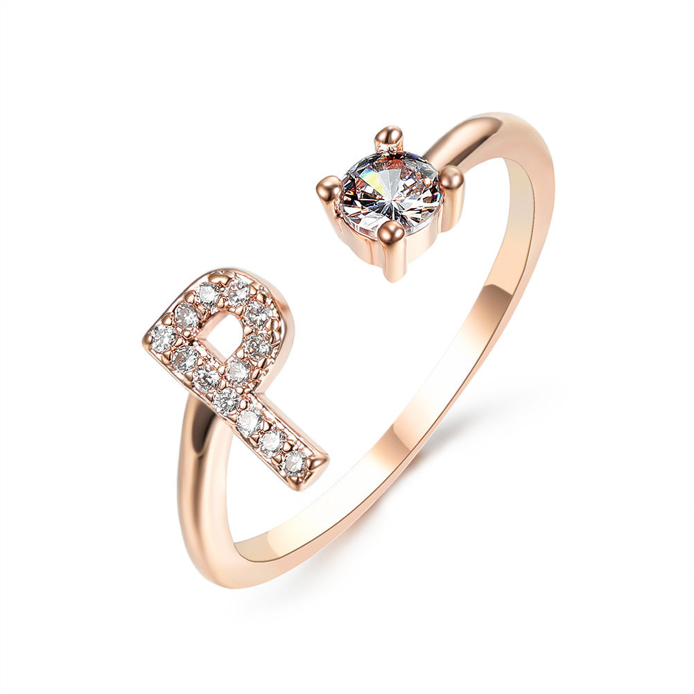 Adjustable 26 Initial Letter Ring Fashion Jewelry For Women Simple Elegant Jewelry