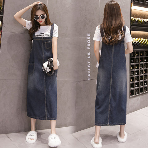Pocketed Denim suspenders skirt