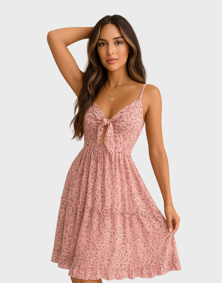 Frill Ditsy Floral Spaghetti Strap Mini Dress