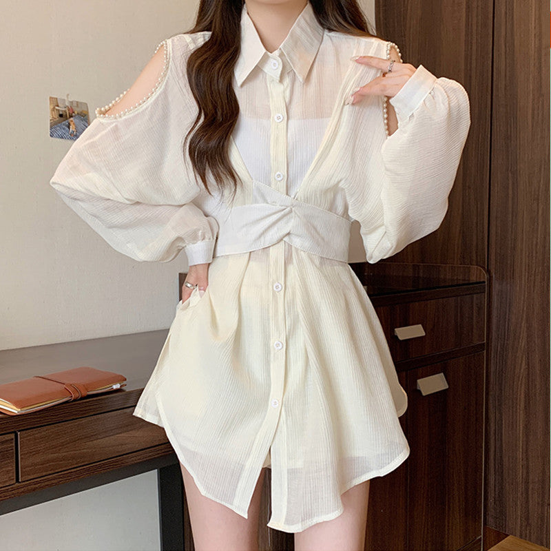 Lapel Halter Shirt Dress