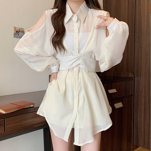 Lapel Halter Shirt Dress