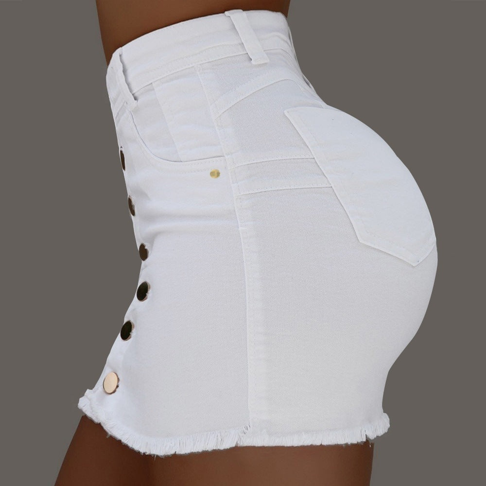 Pocket denim skirt with front buttons