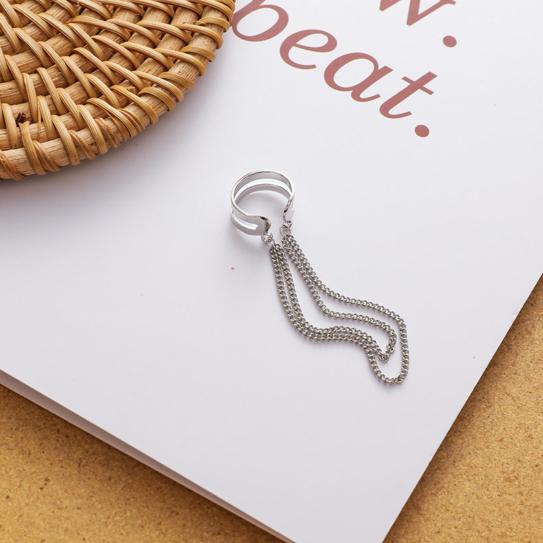 Ins Zircon Long One-piece Tassel Earrings Female Cold Style Flower Stud Earrings Ear Clip