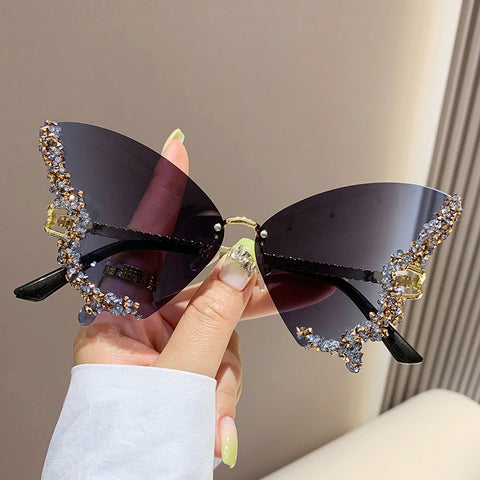 Y2K Vintage Luxury Diamond Butterfly Oversized Sunglasses