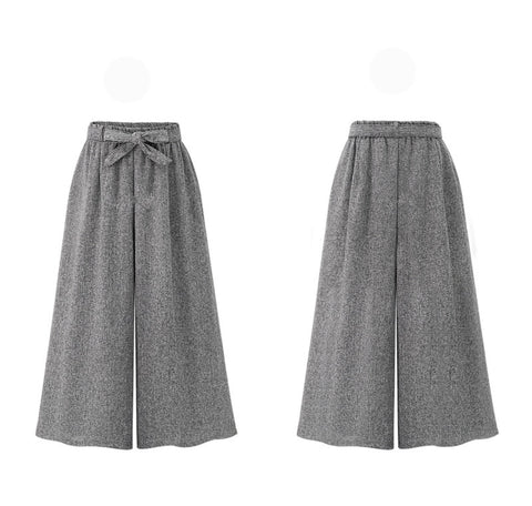 SHEIN Wide Leg Pants Women Zipper Fly Loose Trousers Women Grey High Waist Self Belted Box Pleated Palazzo Pants